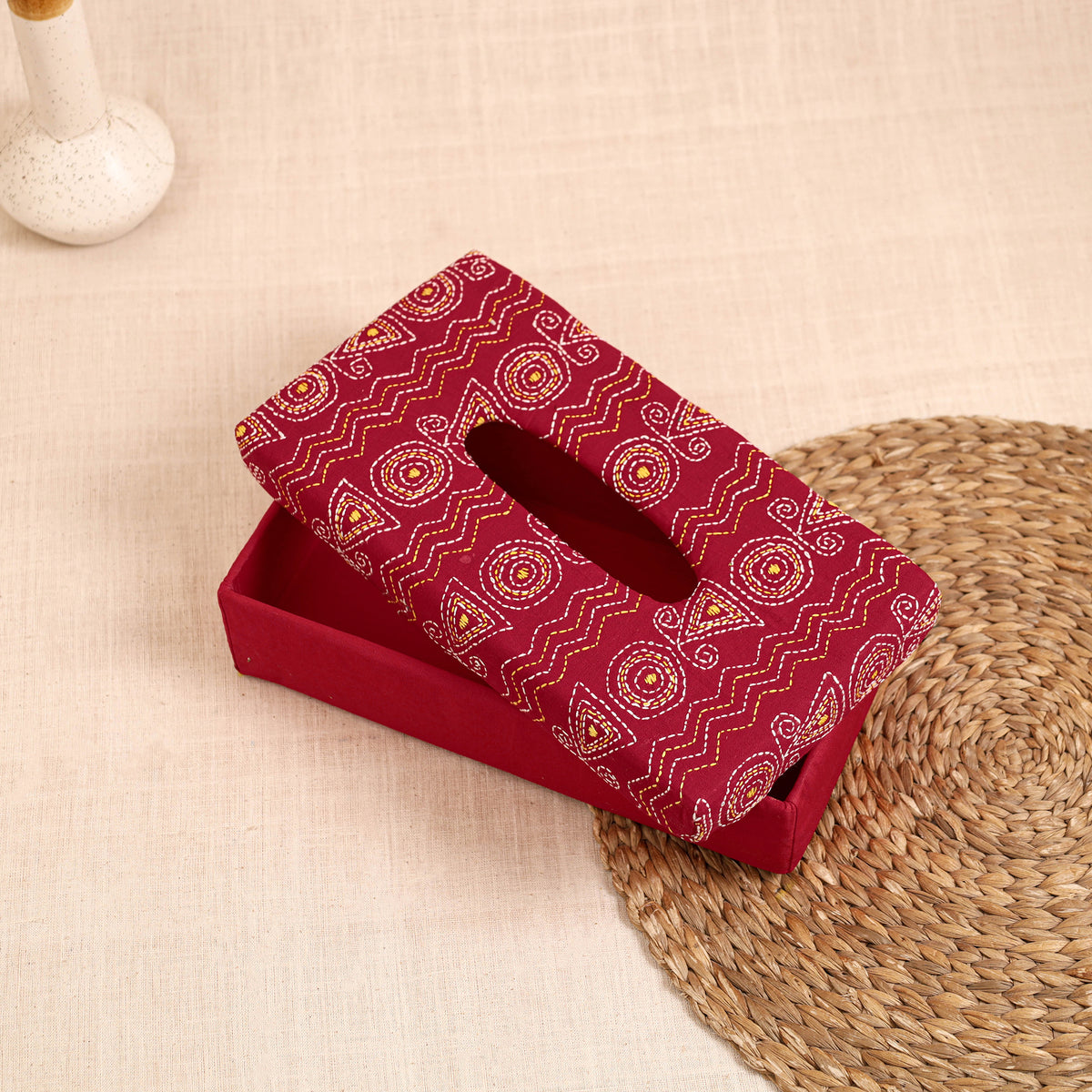 Red - handcrafted bengal kantha work tissue box 21