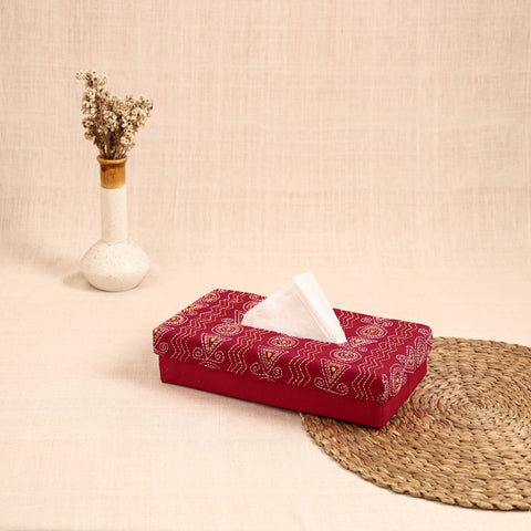 Red - handcrafted bengal kantha work tissue box 21