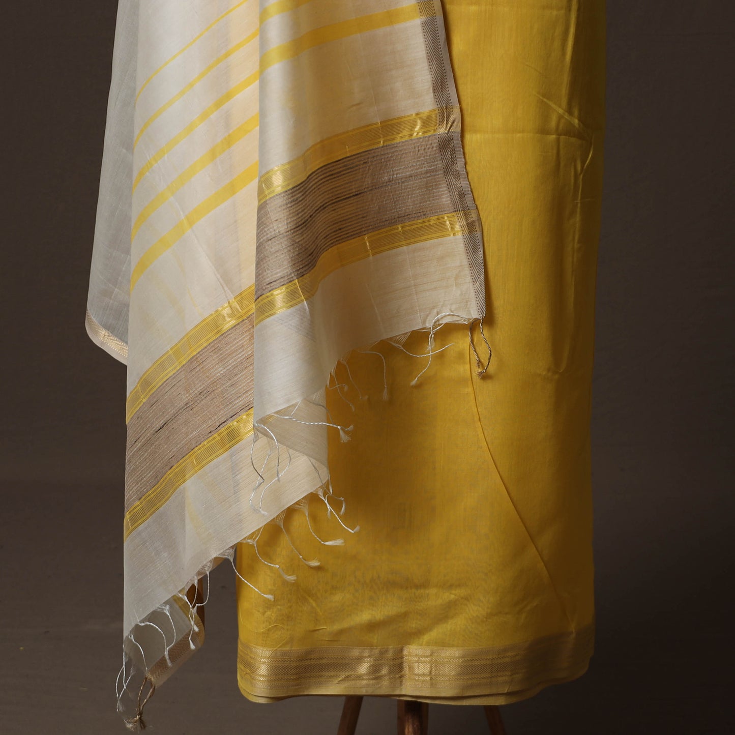 Yellow - 2pc Handloom Maheshwari Silk Unstitched Dress Material Kurta Set 02