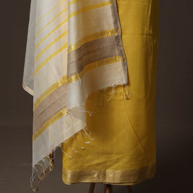 Yellow - 2pc Handloom Maheshwari Silk Unstitched Dress Material Kurta Set 02