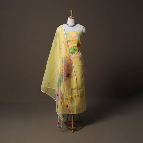 Handwoven Phulia Jamdani Muslin Silk 2pc Unstitched Dress Material Kurta Set 46