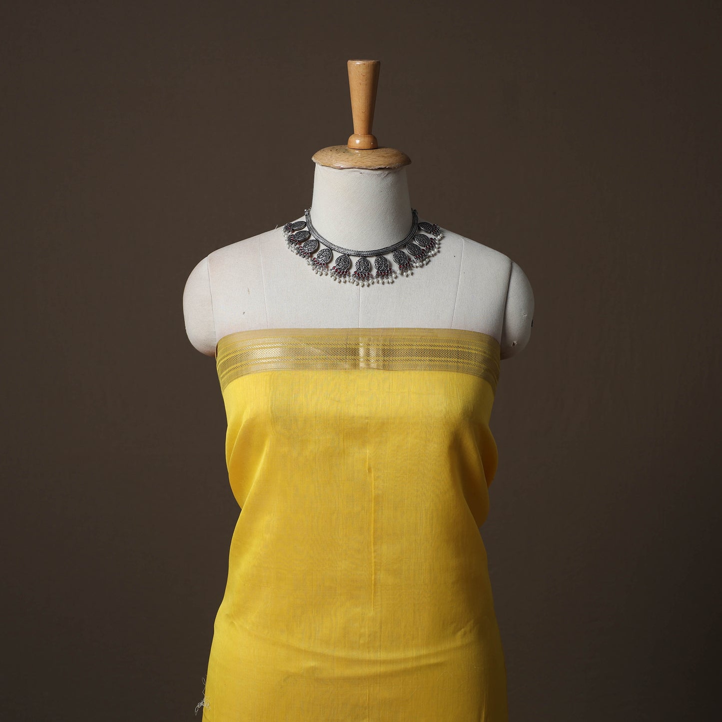 Yellow - 2pc Handloom Maheshwari Silk Unstitched Dress Material Kurta Set 02