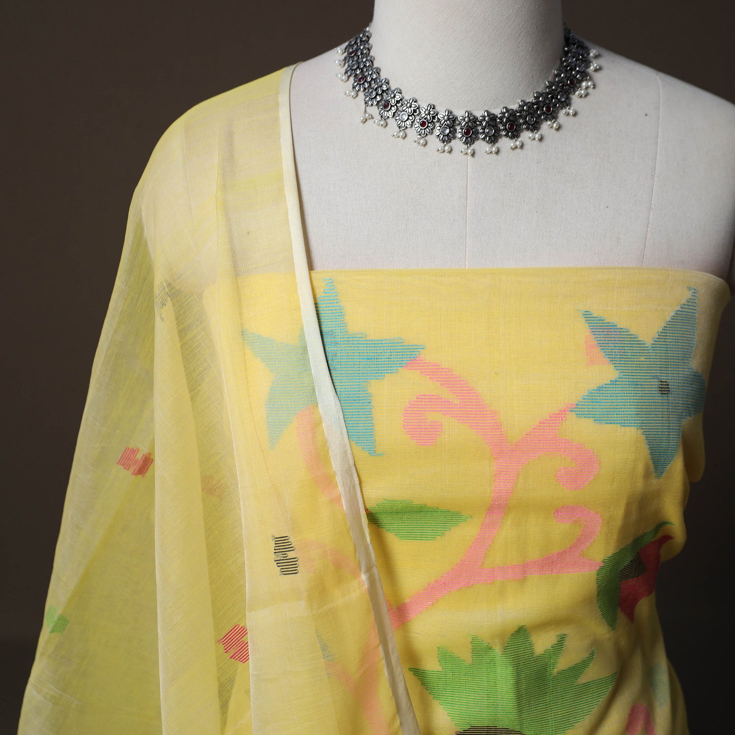 Handwoven Phulia Jamdani Muslin Silk 2pc Unstitched Dress Material Kurta Set 46