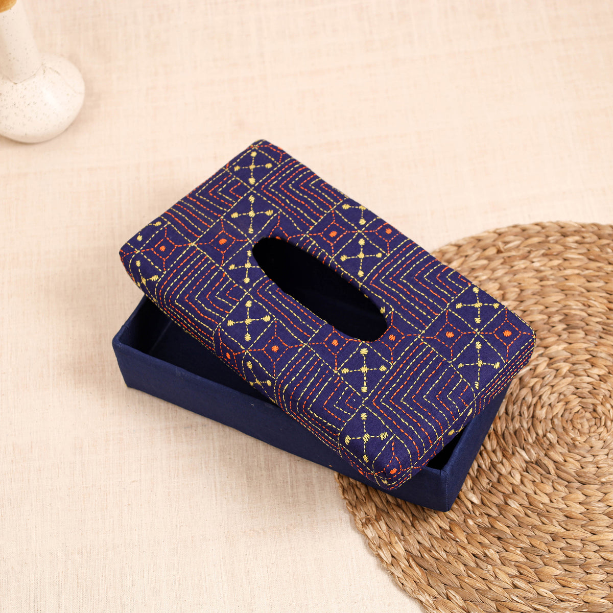 Blue - handcrafted bengal kantha work tissue box 20