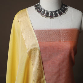 Peach - 2pc Handloom Maheshwari Silk Unstitched Dress Material Kurta Set with Zari Border 03
