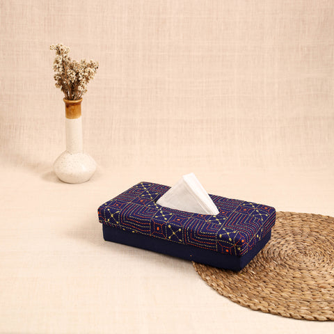 Blue - handcrafted bengal kantha work tissue box 20