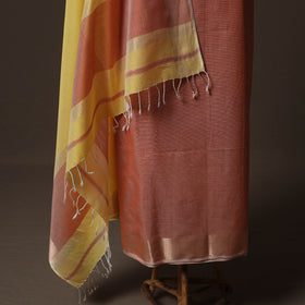 Peach - 2pc Handloom Maheshwari Silk Unstitched Dress Material Kurta Set with Zari Border 03