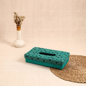 Blue - handcrafted bengal kantha work tissue box 30