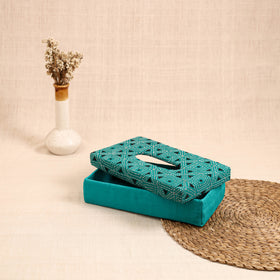 Blue - handcrafted bengal kantha work tissue box 30