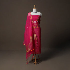 Handwoven Phulia Jamdani Muslin Silk 2pc Unstitched Dress Material Kurta Set 47
