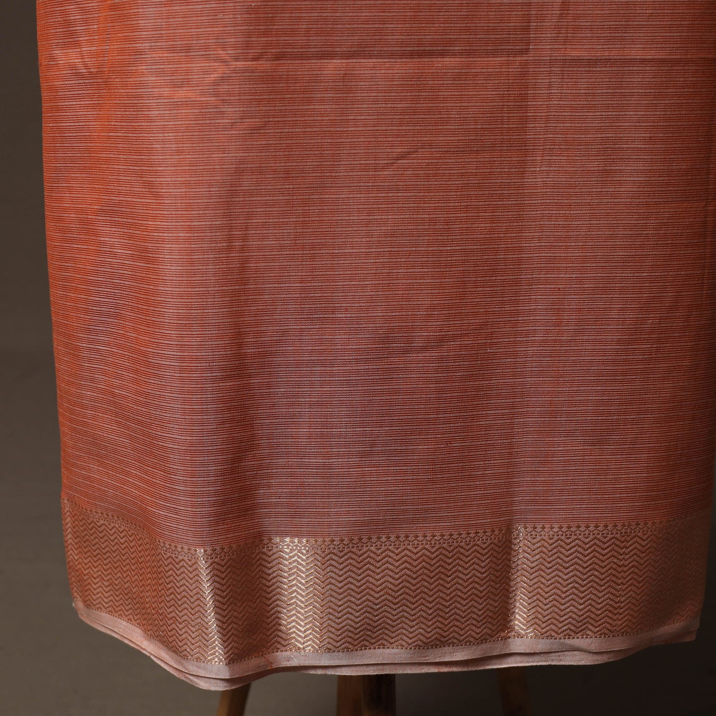 Peach - 2pc Handloom Maheshwari Silk Unstitched Dress Material Kurta Set with Zari Border 03
