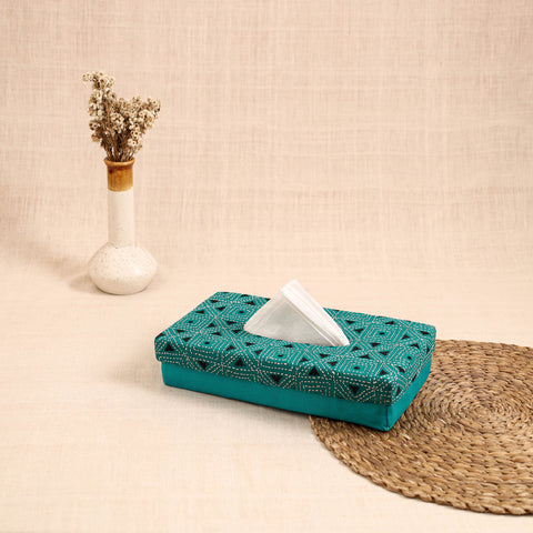 Blue - handcrafted bengal kantha work tissue box 30