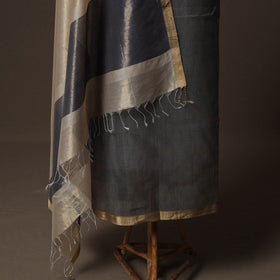 Grey - 2pc Handloom Tissue Zari Stripes Maheshwari Silk Unstitched Dress Material Kurta Set 04