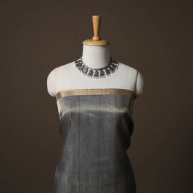Grey - 2pc Handloom Tissue Zari Stripes Maheshwari Silk Unstitched Dress Material Kurta Set 04