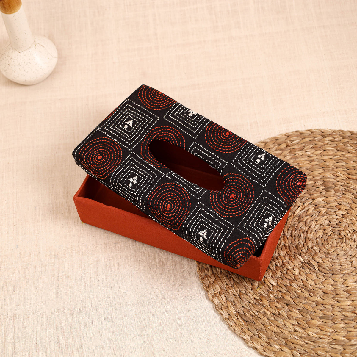 Orange - handcrafted bengal kantha work tissue box 34
