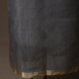 Grey - 2pc Handloom Tissue Zari Stripes Maheshwari Silk Unstitched Dress Material Kurta Set 04
