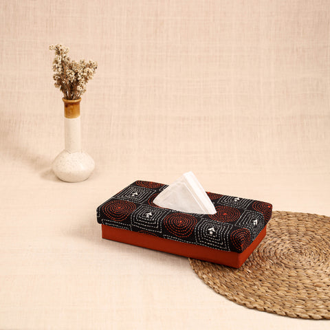 Orange - handcrafted bengal kantha work tissue box 34