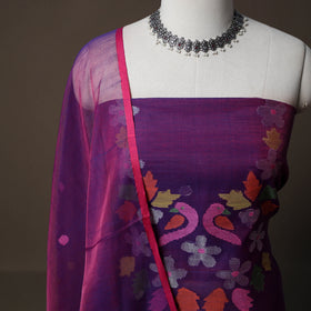 Handwoven Phulia Jamdani Muslin Silk 2pc Unstitched Dress Material Kurta Set 48