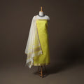Yellow - 2pc Handloom Maheshwari Silk Unstitched Dress Material Kurta Set 05