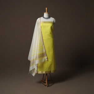Yellow - 2pc Handloom Maheshwari Silk Unstitched Dress Material Kurta Set 05