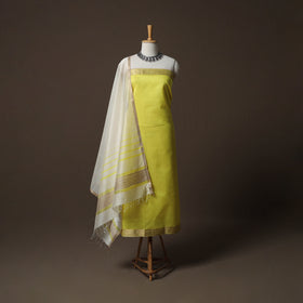 Yellow - 2pc Handloom Maheshwari Silk Unstitched Dress Material Kurta Set 05