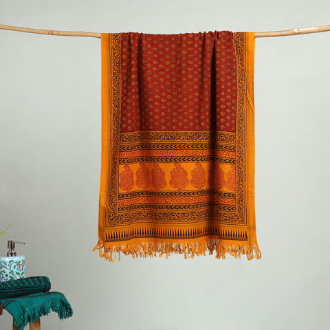 Orange Bagh Hand Block Print Cotton Handloom Towel