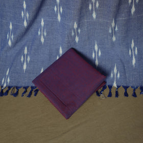 Blue - Pochampally Ikat Weave 3pc Cotton Unstitched Dress Material Suit Set 22