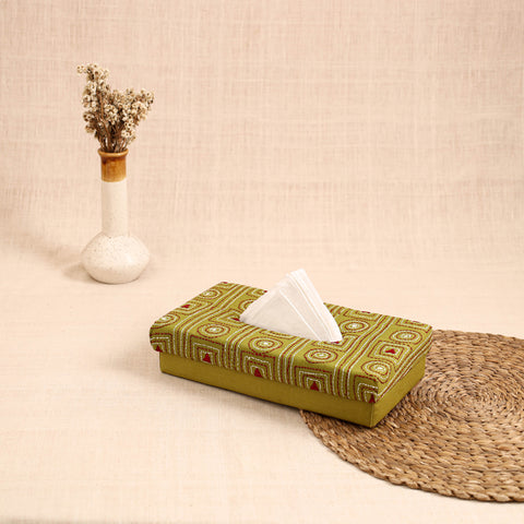 Green - handcrafted bengal kantha work tissue box 33