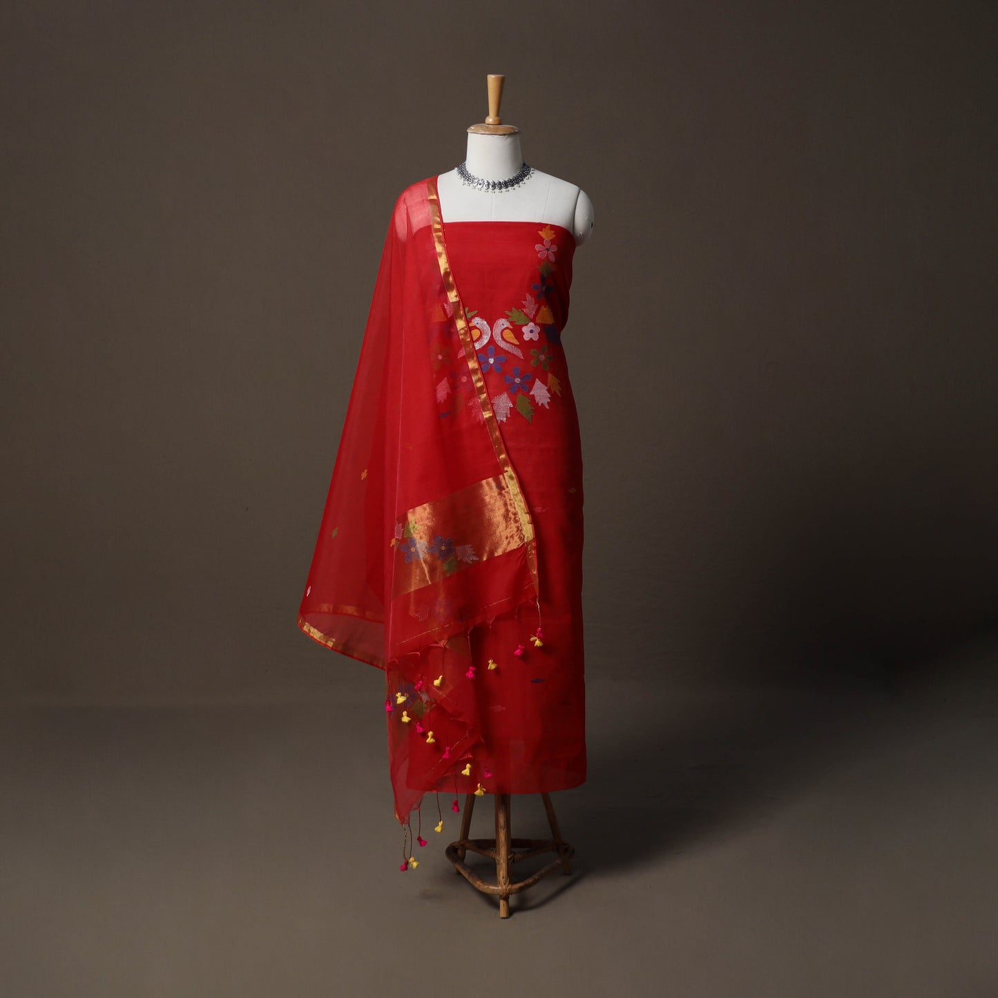 Handwoven Phulia Jamdani Muslin Silk 2pc Unstitched Dress Material Kurta Set 49