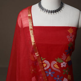 Handwoven Phulia Jamdani Muslin Silk 2pc Unstitched Dress Material Kurta Set 49