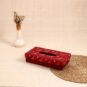 Red - handcrafted bengal kantha work tissue box 74