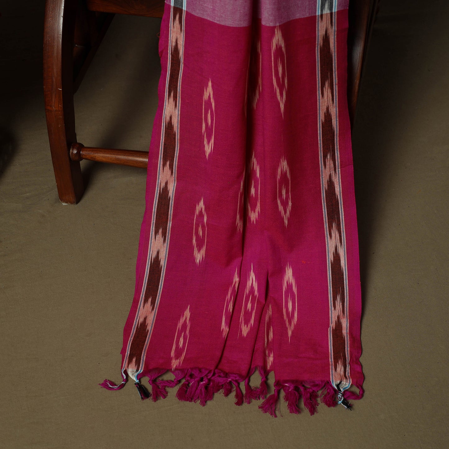 Pink - Pochampally Ikat Weave 3pc Cotton Unstitched Dress Material Suit Set 23