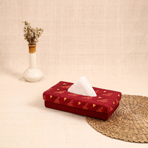 Red - handcrafted bengal kantha work tissue box 74