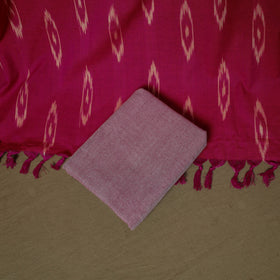 Pink - Pochampally Ikat Weave 3pc Cotton Unstitched Dress Material Suit Set 23