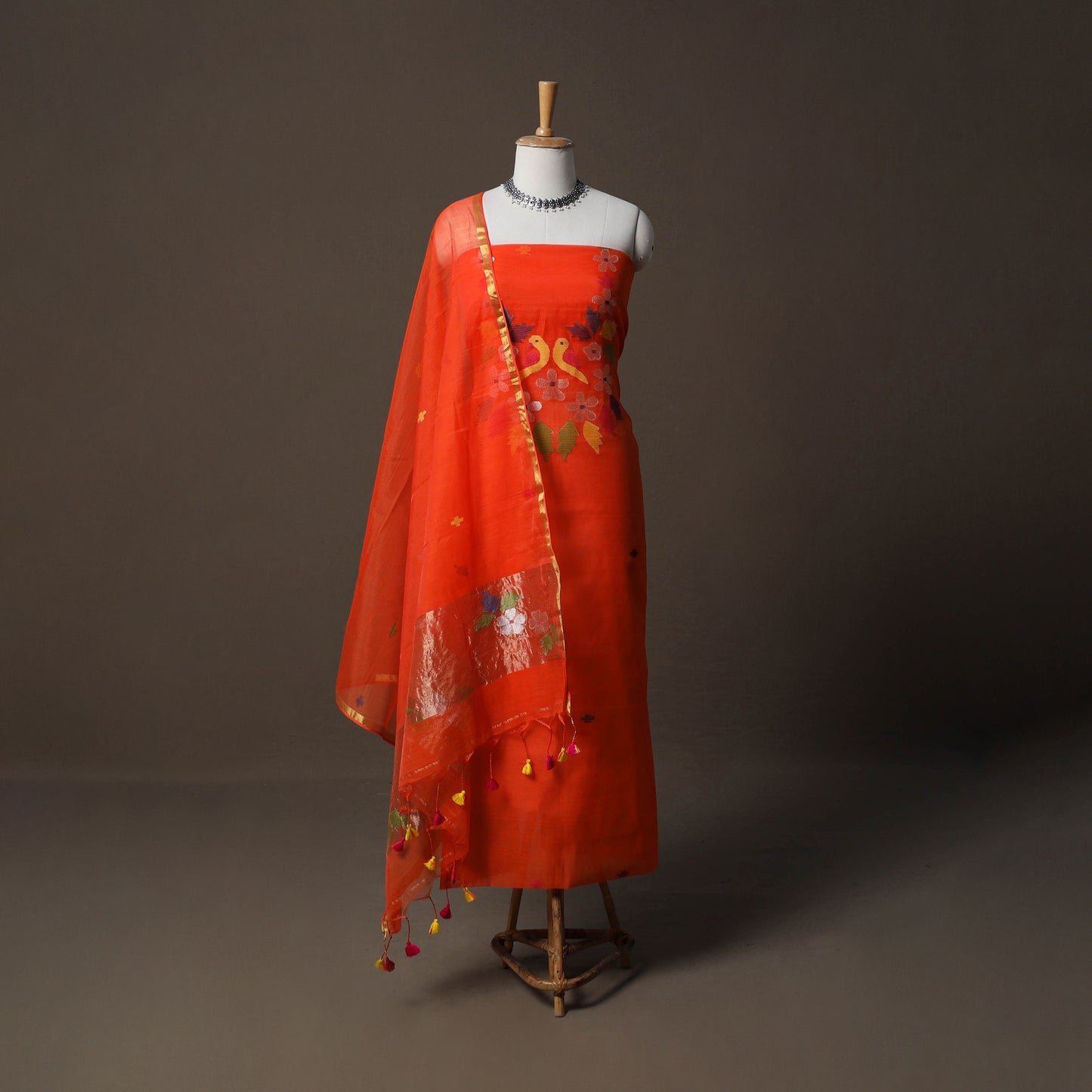 Handwoven Phulia Jamdani Muslin Silk 2pc Unstitched Dress Material Kurta Set 50