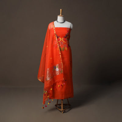 Handwoven Phulia Jamdani Muslin Silk 2pc Unstitched Dress Material Kurta Set 50