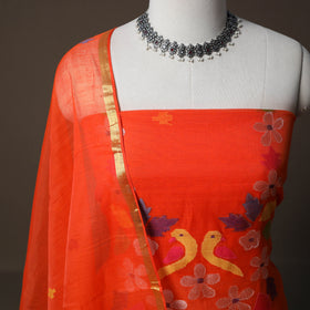 Handwoven Phulia Jamdani Muslin Silk 2pc Unstitched Dress Material Kurta Set 50