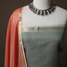 Green - 2pc Handloom Maheshwari Silk Unstitched Dress Material Kurta Set 07
