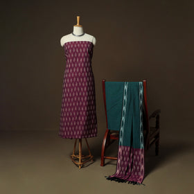 Purple - Pochampally Ikat Weave 3pc Cotton Unstitched Dress Material Suit Set 24