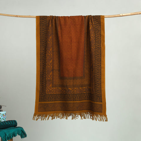 Brown Bagh Hand Block Print Cotton Handloom Towel