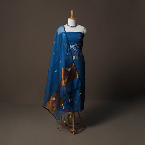 Handwoven Phulia Jamdani Muslin Silk 2pc Unstitched Dress Material Kurta Set 51