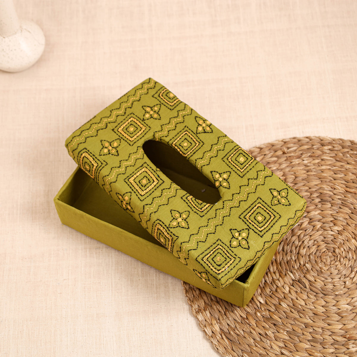 Green - handcrafted bengal kantha work tissue box 29