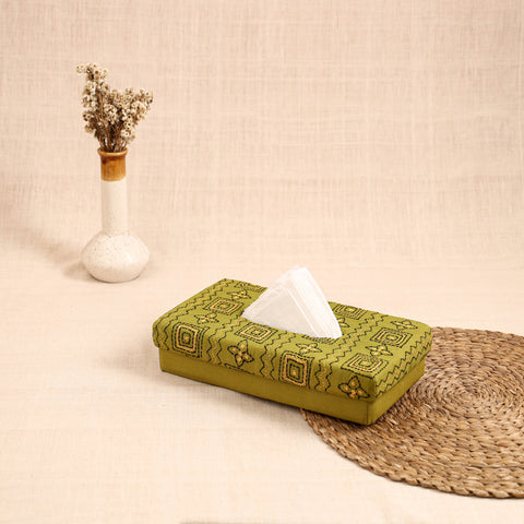 Green - handcrafted bengal kantha work tissue box 29