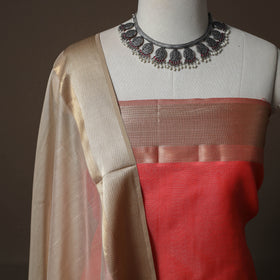 Pink - 2pc Handloom Maheshwari Silk Unstitched Dress Material Kurta Set with Resham Zari Border 08
