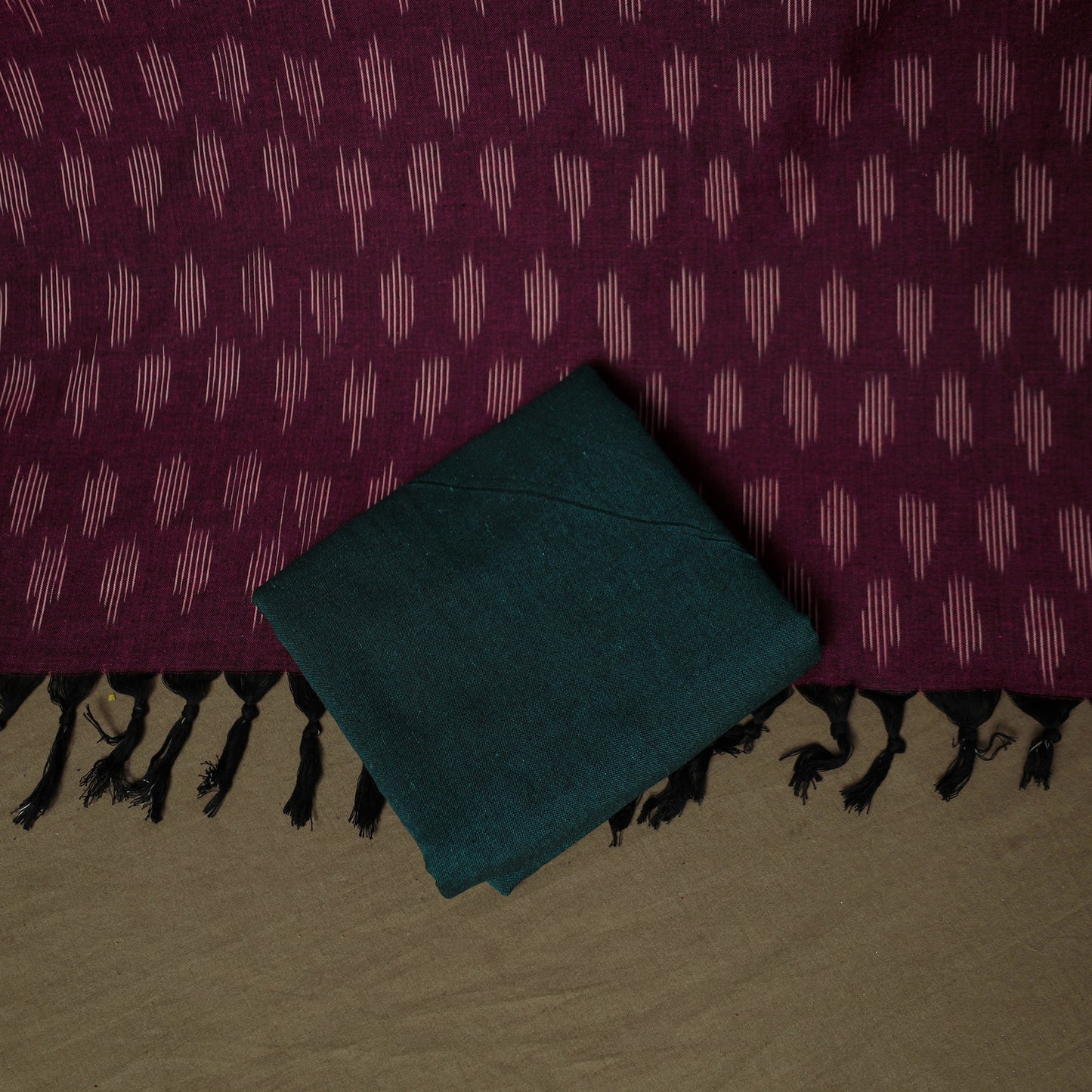 Purple - Pochampally Ikat Weave 3pc Cotton Unstitched Dress Material Suit Set 24