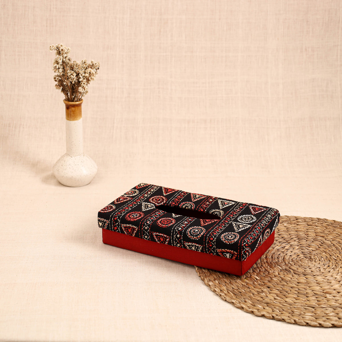 Red - handcrafted bengal kantha work tissue box 31