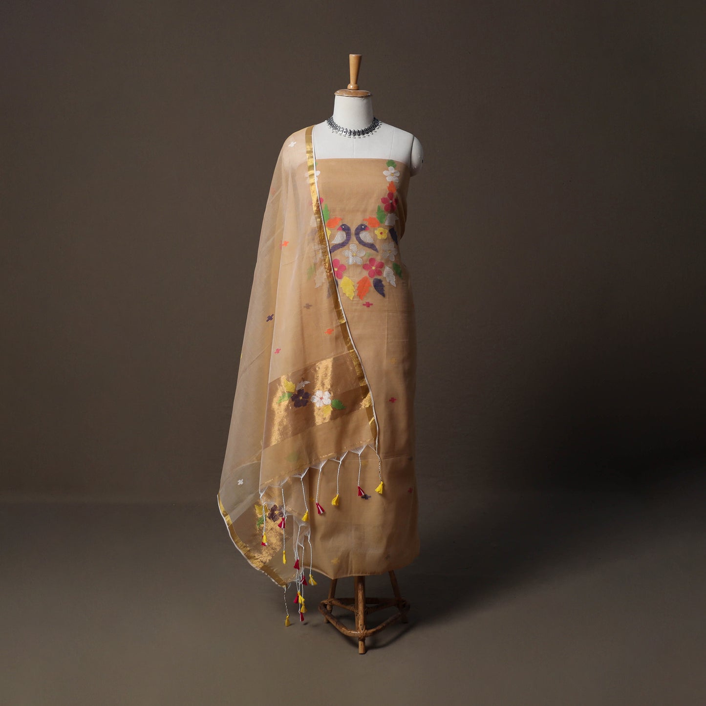Handwoven Phulia Jamdani Muslin Silk 2pc Unstitched Dress Material Kurta Set 52