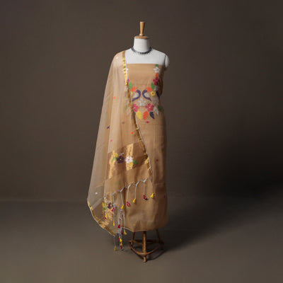 Handwoven Phulia Jamdani Muslin Silk 2pc Unstitched Dress Material Kurta Set 52