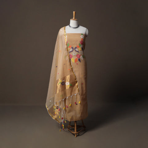 Handwoven Phulia Jamdani Muslin Silk 2pc Unstitched Dress Material Kurta Set 52