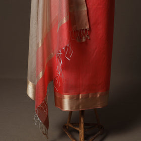 Pink - 2pc Handloom Maheshwari Silk Unstitched Dress Material Kurta Set with Resham Zari Border 08